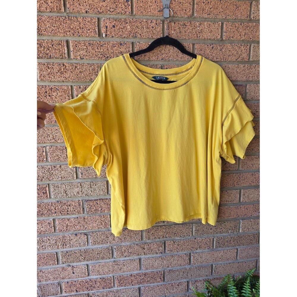 Lauren Ralph Lauren Yellow Ladder-Lace Tiered Ruffle Sleeve Top - 3X